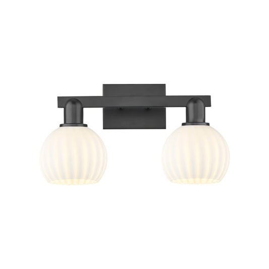 Innovations Lighting White Venetian 17in 2-Light Bath Vanity | Industrial Matte Black and White Venetian Glass | Bathroom | Model 716-2W-BK-G1217-6WV