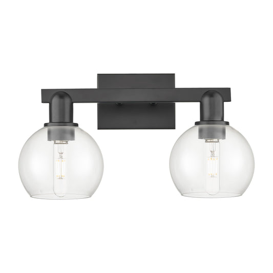 Innovations Athens 17in 2-Light Bath Vanity Light | Industrial Matte Black Steel and Clear Glass | Bathroom Vanity | 16.88 x 9.62 | Model 716-2W-BK-G122-6