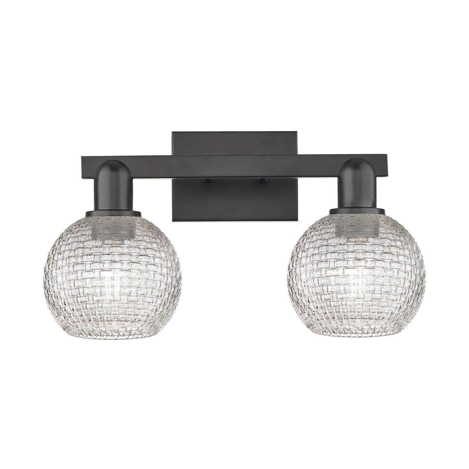 Innovations Athens 17in 2-Light Bath Vanity Light | Industrial Matte Black Steel and Clear Basket Weave Glass | Bathroom | Model 716-2W-BK-G122C-6CL