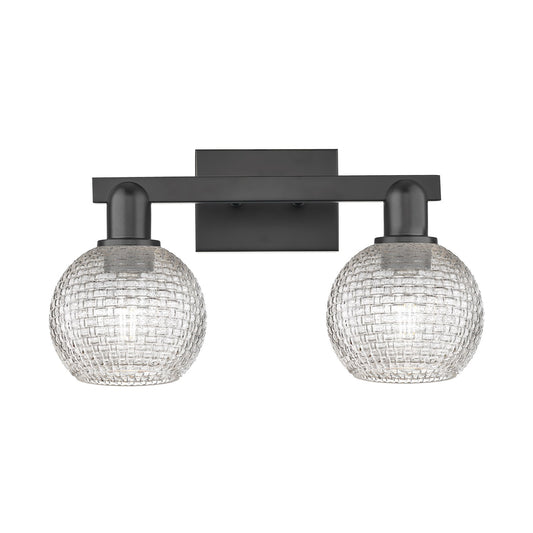 Innovations Athens 17in 2-Light Bath Vanity Light | Industrial Matte Black Steel and Clear Basket Weave Glass | Bathroom | Model 716-2W-BK-G122C-6CL