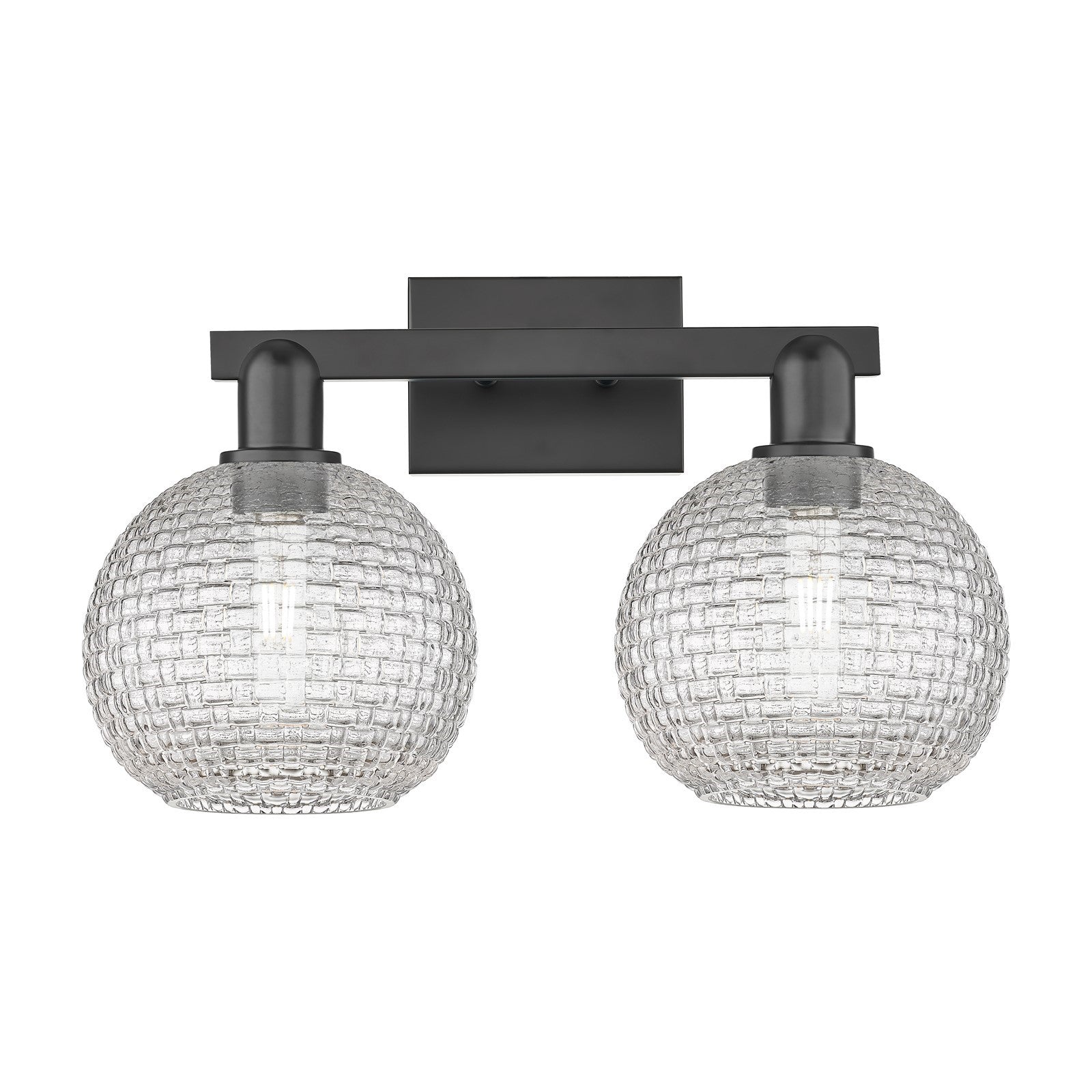 Innovations Athens 19in 2-Light Bath Vanity Light | Industrial Matte Black Steel and Clear Basket Weave Glass | Bathroom | Model 716-2W-BK-G122C-8CL