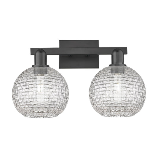 Innovations Athens 19in 2-Light Bath Vanity Light | Industrial Matte Black Steel and Clear Basket Weave Glass | Bathroom | Model 716-2W-BK-G122C-8CL