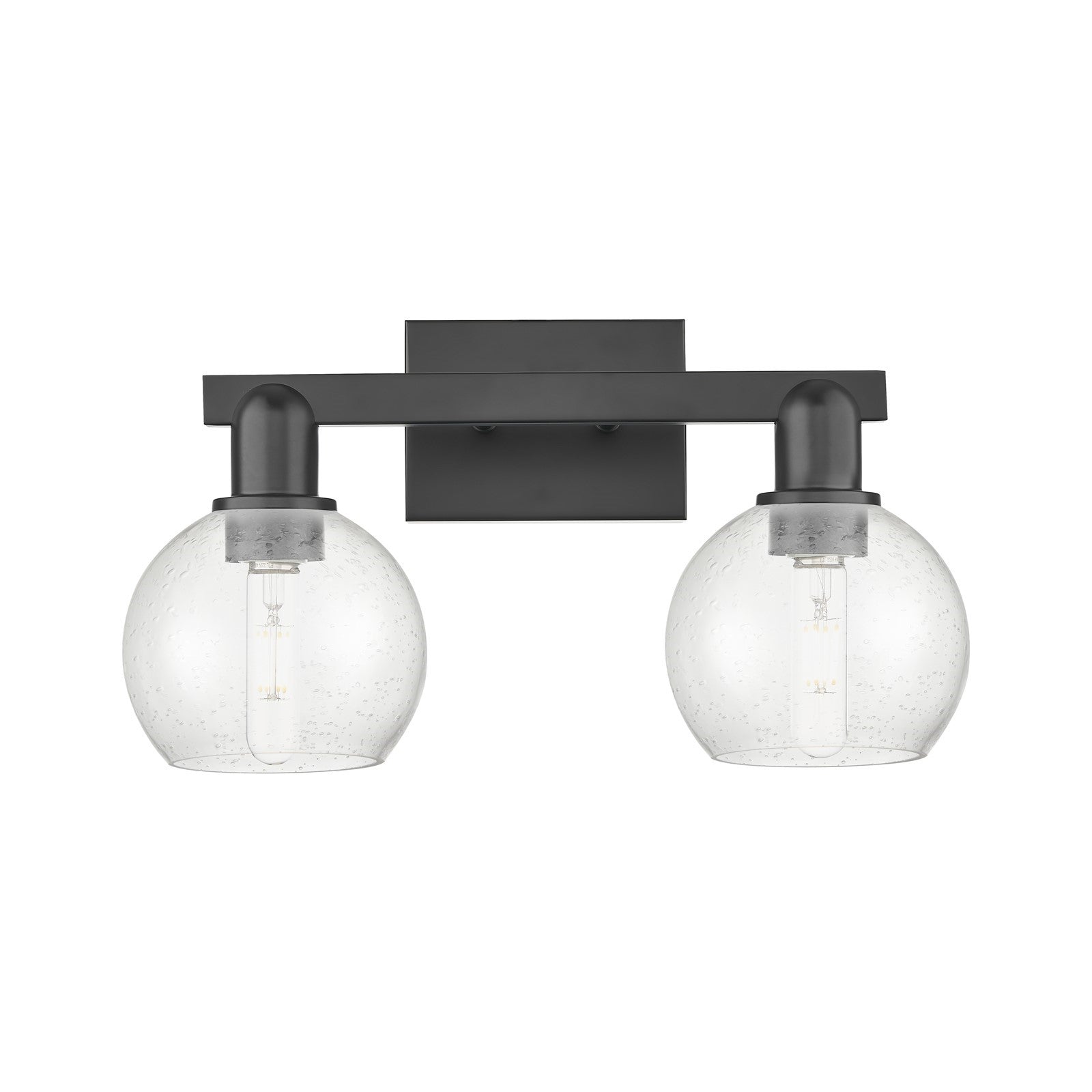 Innovations Athens 17in 2-Light Bath Vanity Light | Industrial Matte Black Steel and Seedy Glass | Bathroom Vanity & Powder Room | Model 716-2W-BK-G124-6