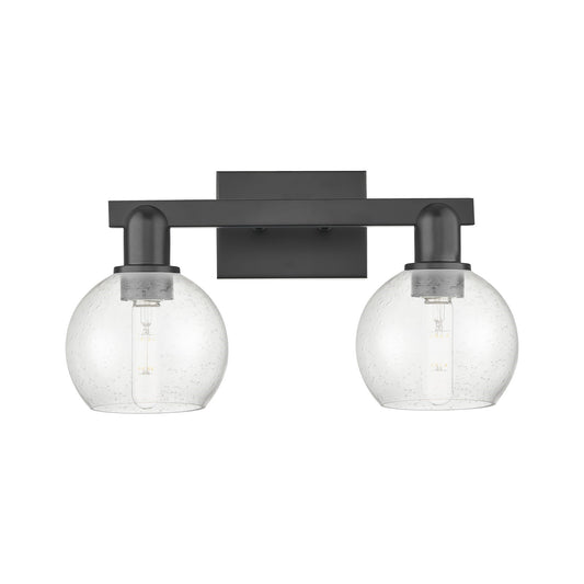 Innovations Athens 17in 2-Light Bath Vanity Light | Industrial Matte Black Steel and Seedy Glass | Bathroom Vanity & Powder Room | Model 716-2W-BK-G124-6