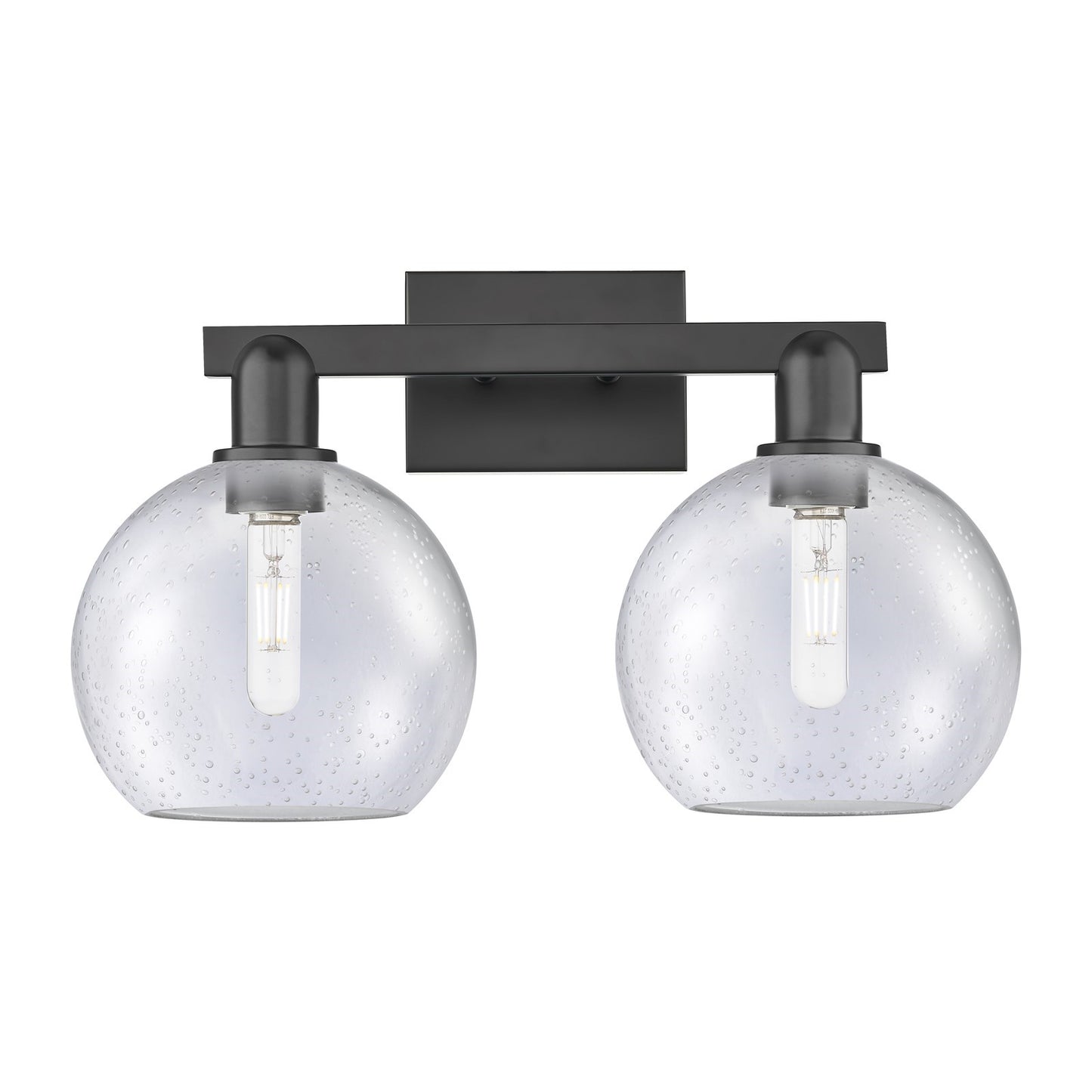 Innovations Athens 19in 2-Light Bath Vanity Light | Industrial Matte Black Steel and Seedy Glass | Bathroom Vanity | 19 x 11.75 x | Model 716-2W-BK-G124-8