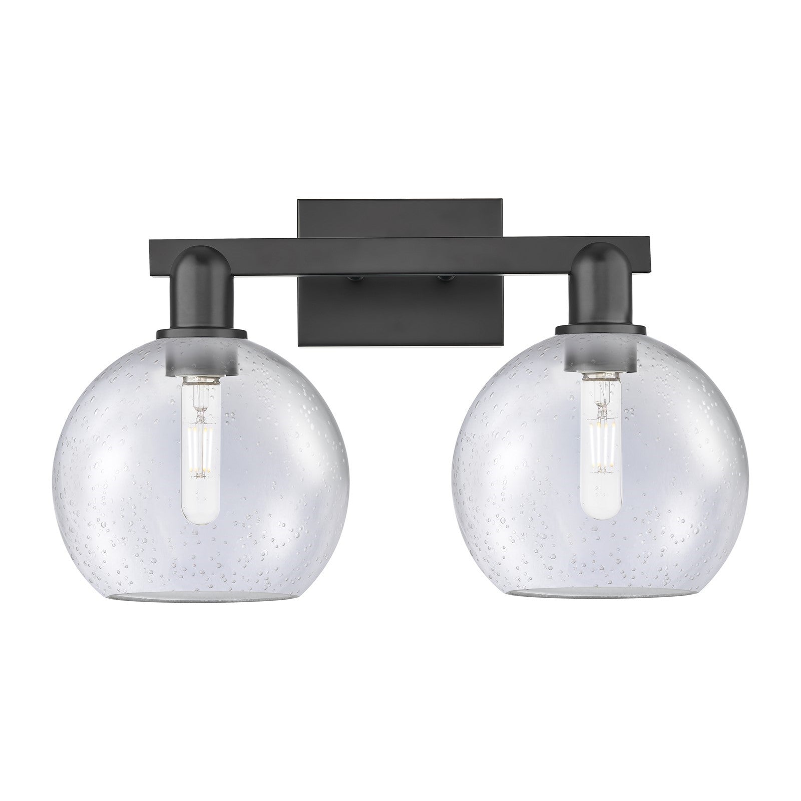 Innovations Athens 19in 2-Light Bath Vanity Light | Industrial Matte Black Steel and Seedy Glass | Bathroom Vanity | 19 x 11.75 x | Model 716-2W-BK-G124-8