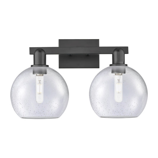 Innovations Athens 19in 2-Light Bath Vanity Light | Industrial Matte Black Steel and Seedy Glass | Bathroom Vanity | 19 x 11.75 x | Model 716-2W-BK-G124-8