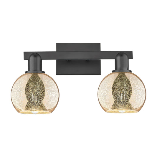 Innovations Athens 17in 2-Light Bath Vanity Light | Industrial Matte Black Steel and Mercury Glass | Bathroom Vanity | 16.88 x | Model 716-2W-BK-G128-6