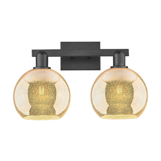 Innovations Athens 19in 2-Light Bath Vanity Light | Industrial Matte Black Steel and Mercury Glass | Bathroom Vanity | 19 x 11.75 | Model 716-2W-BK-G128-8