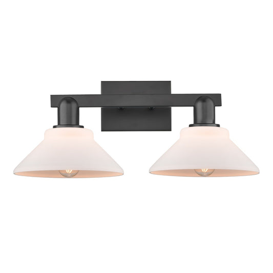 Innovations Orwell 19in 2-Light Bath Vanity Light | Industrial Matte Black Steel and Matte White Glass | Bathroom & Entryway | Model 716-2W-BK-G131