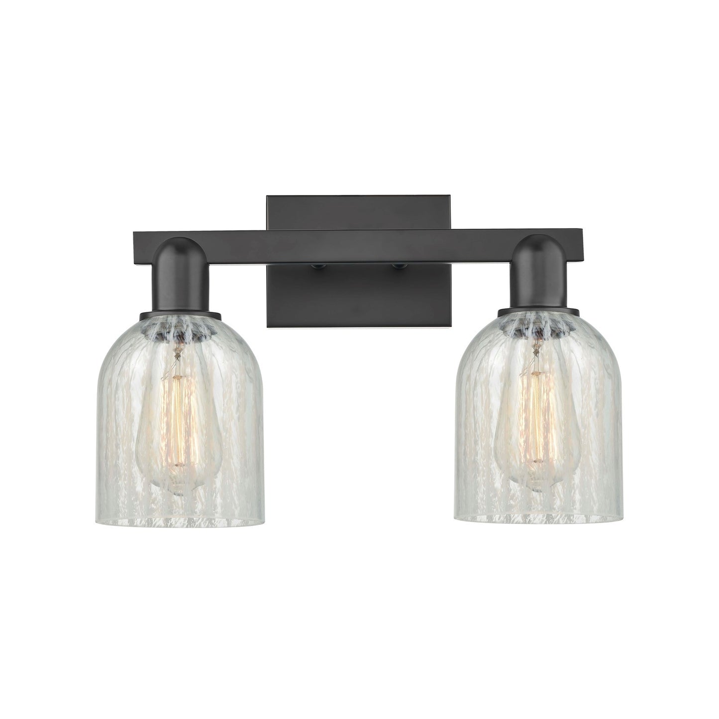 Innovations Caledonia 16in 2-Light Bath Vanity | Industrial Matte Black Steel and Mouchette Glass | Bathroom Vanity | 16 x 7 x | Model 716-2W-BK-G2511