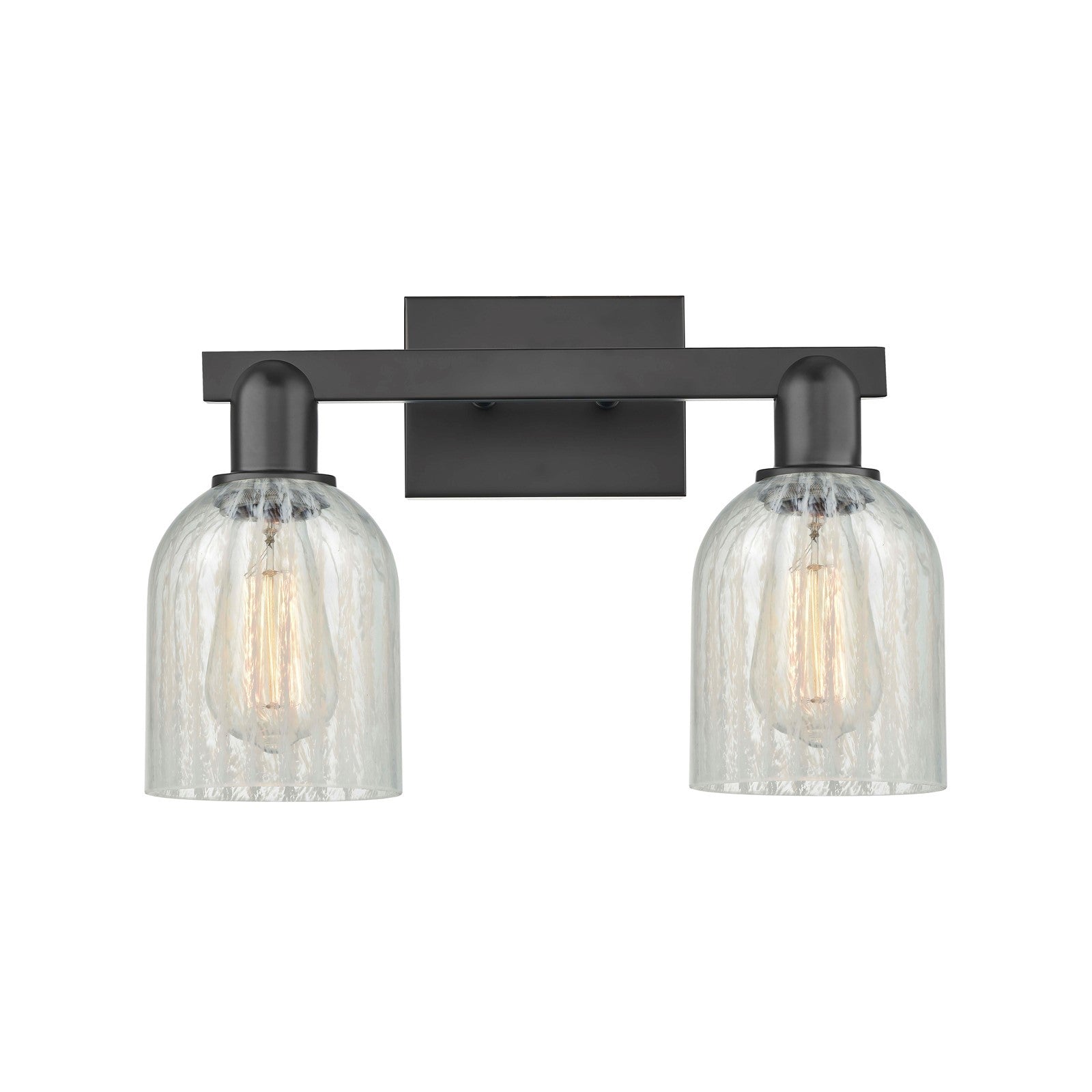 Innovations Caledonia 16in 2-Light Bath Vanity | Industrial Matte Black Steel and Mouchette Glass | Bathroom Vanity | 16 x 7 x | Model 716-2W-BK-G2511