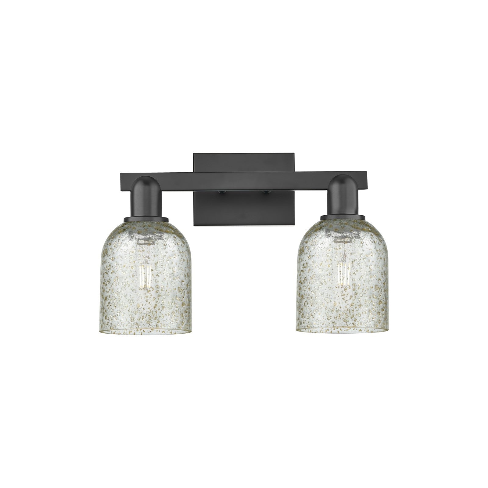 Innovations Caledonia 16in 2-Light Bath Vanity Light | Industrial Matte Black Steel and Mica Glass | Bathroom Vanity | 16 x 10.75 x | Model 716-2W-BK-G259