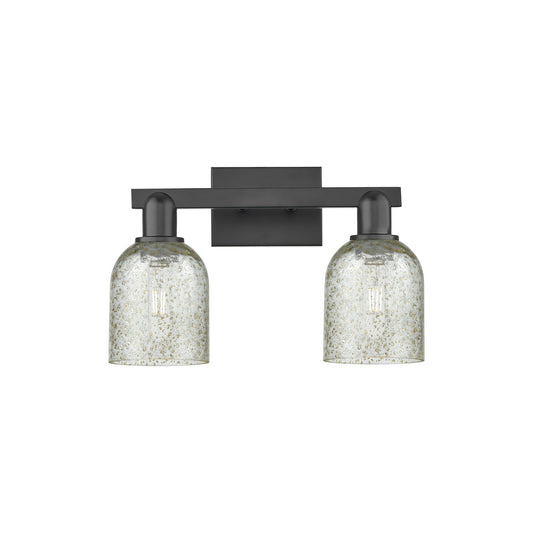 Innovations Caledonia 16in 2-Light Bath Vanity Light | Industrial Matte Black Steel and Mica Glass | Bathroom Vanity | 16 x 10.75 x | Model 716-2W-BK-G259