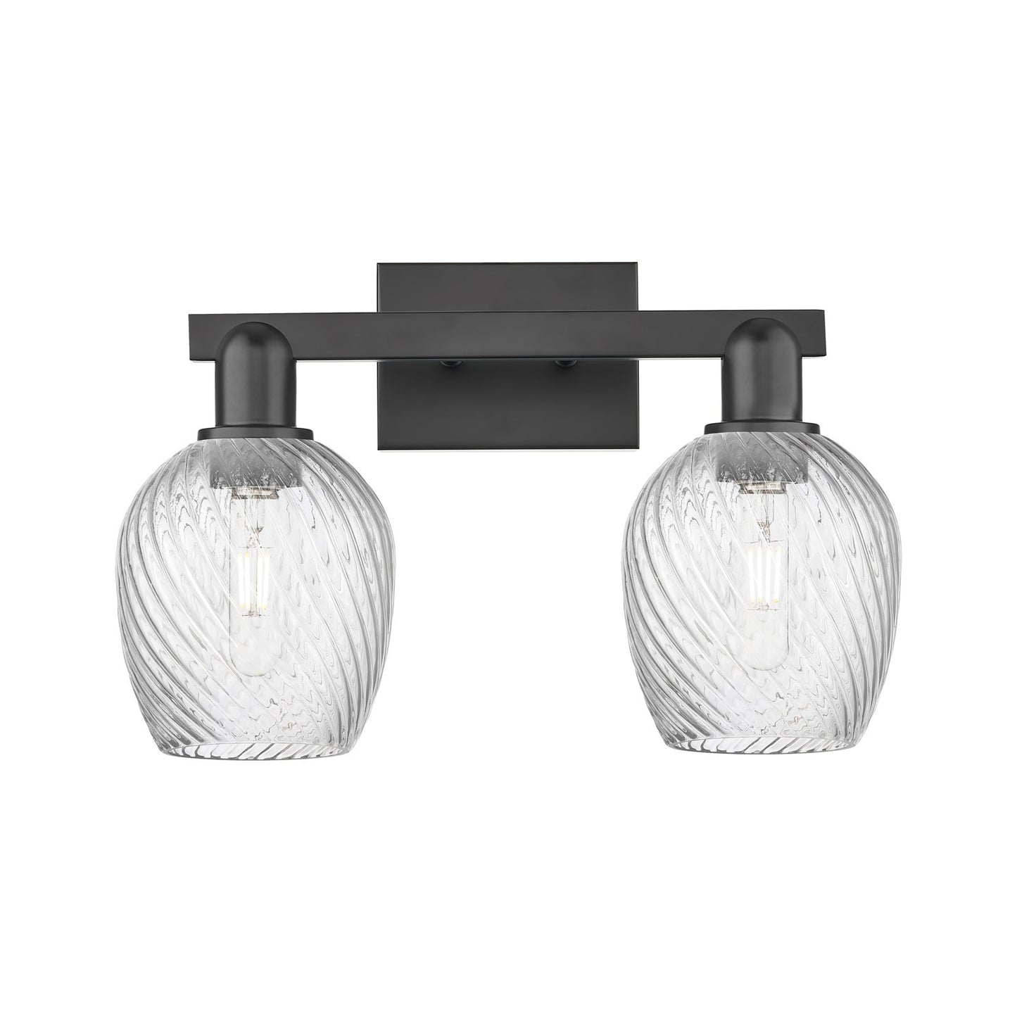 Innovations Salina 2-Light 17in Bath Vanity Light | Industrial Matte Black Steel and Clear Spiral Fluted Glass | Bathroom Vanity & | Model 716-2W-BK-G292