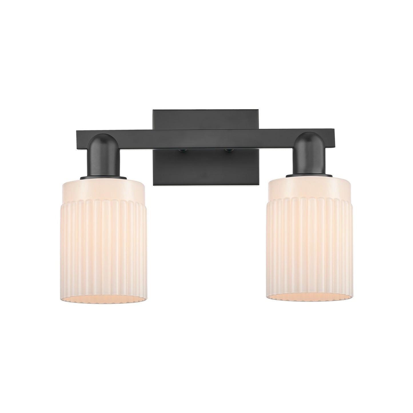 Innovations Hadley 2-Light 16in Bath Vanity Light | Industrial Matte Black Steel and Matte White Ribbed Glass | Bathroom Vanity | Model 716-2W-BK-G341