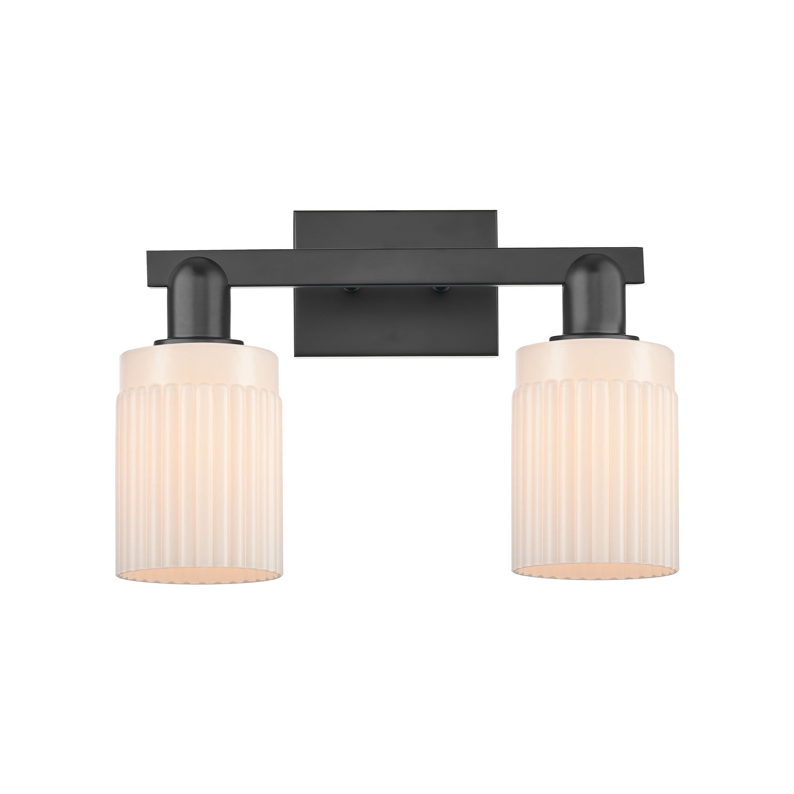 Innovations Hadley 2-Light 16in Bath Vanity Light | Industrial Matte Black Steel and Matte White Ribbed Glass | Bathroom Vanity | Model 716-2W-BK-G341