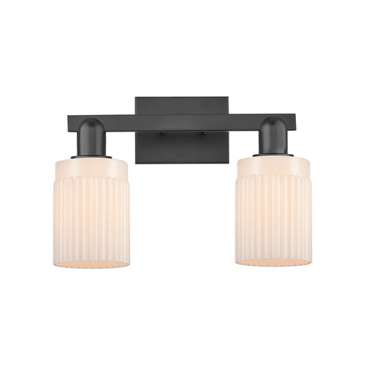 Innovations Hadley 2-Light 16in Bath Vanity Light | Industrial Matte Black Steel and Matte White Ribbed Glass | Bathroom Vanity | Model 716-2W-BK-G341