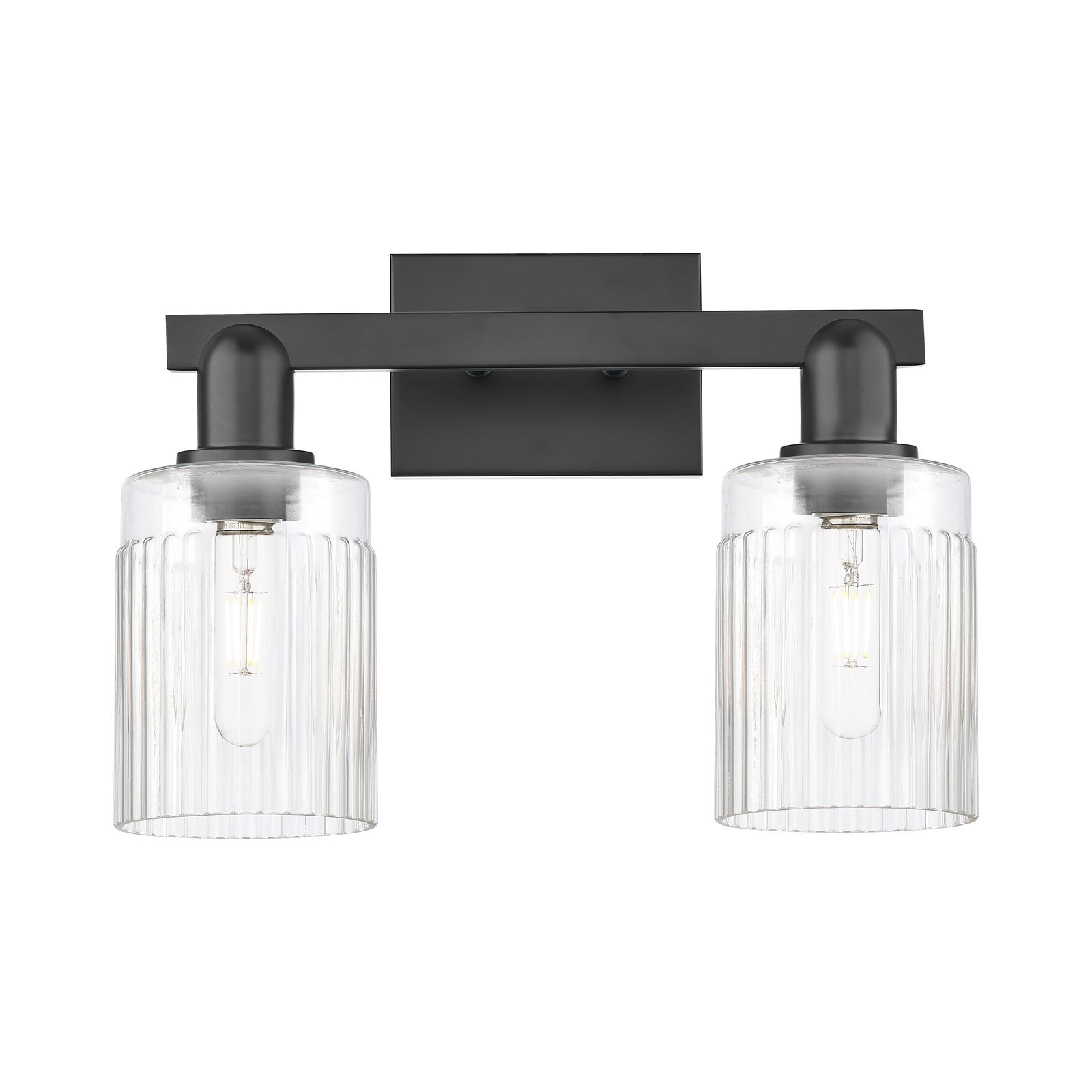 Innovations Hadley 16in 2-Light Bath Vanity Light | Industrial Matte Black Steel and Clear Ribbed Glass | Bathroom Vanity | 15.5 x | Model 716-2W-BK-G342