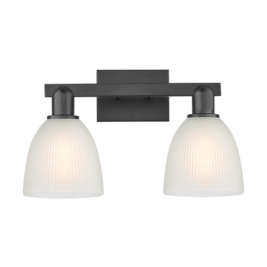 Innovations Castile 17in 2-Light Bath Vanity Light | Industrial Matte Black Steel and White Glass | Bathroom Vanity | 17 x 10.75 x | Model 716-2W-BK-G381
