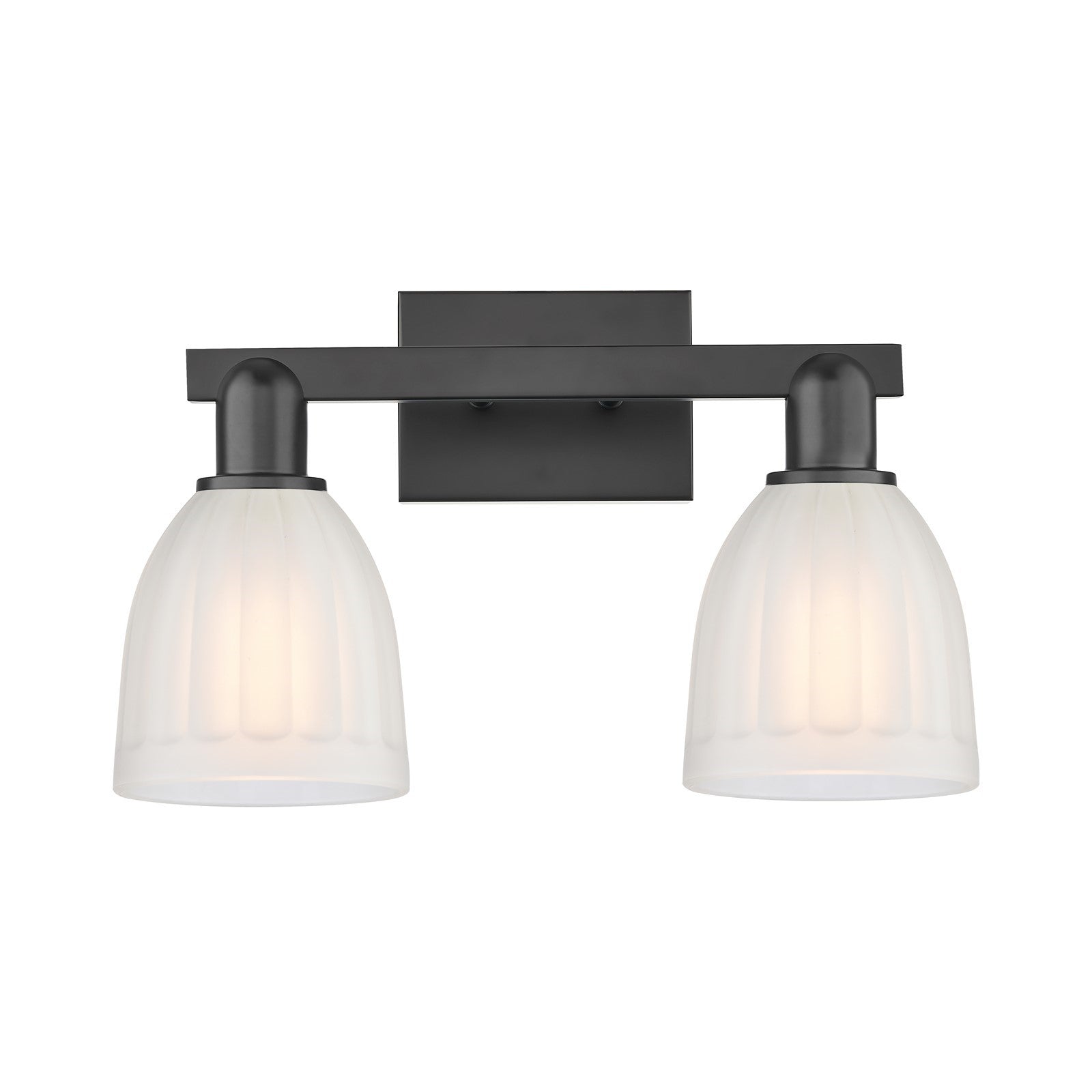 Innovations Brookfield 17in 2-Light Bath Vanity Light | Industrial Matte Black Steel and White Frosted Ribbed Glass | Bathroom | Model 716-2W-BK-G441