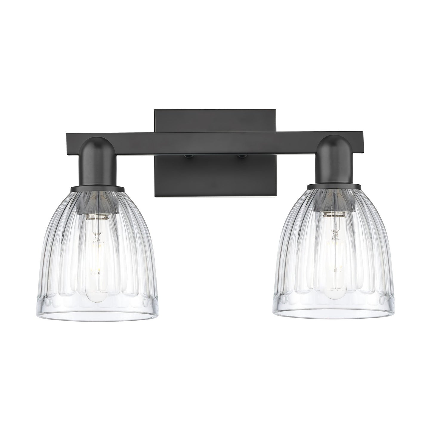 Innovations Brookfield 17in 2-Light Bath Vanity Light | Industrial Matte Black Steel and Clear Ribbed Glass | Bathroom Vanity | Model 716-2W-BK-G442