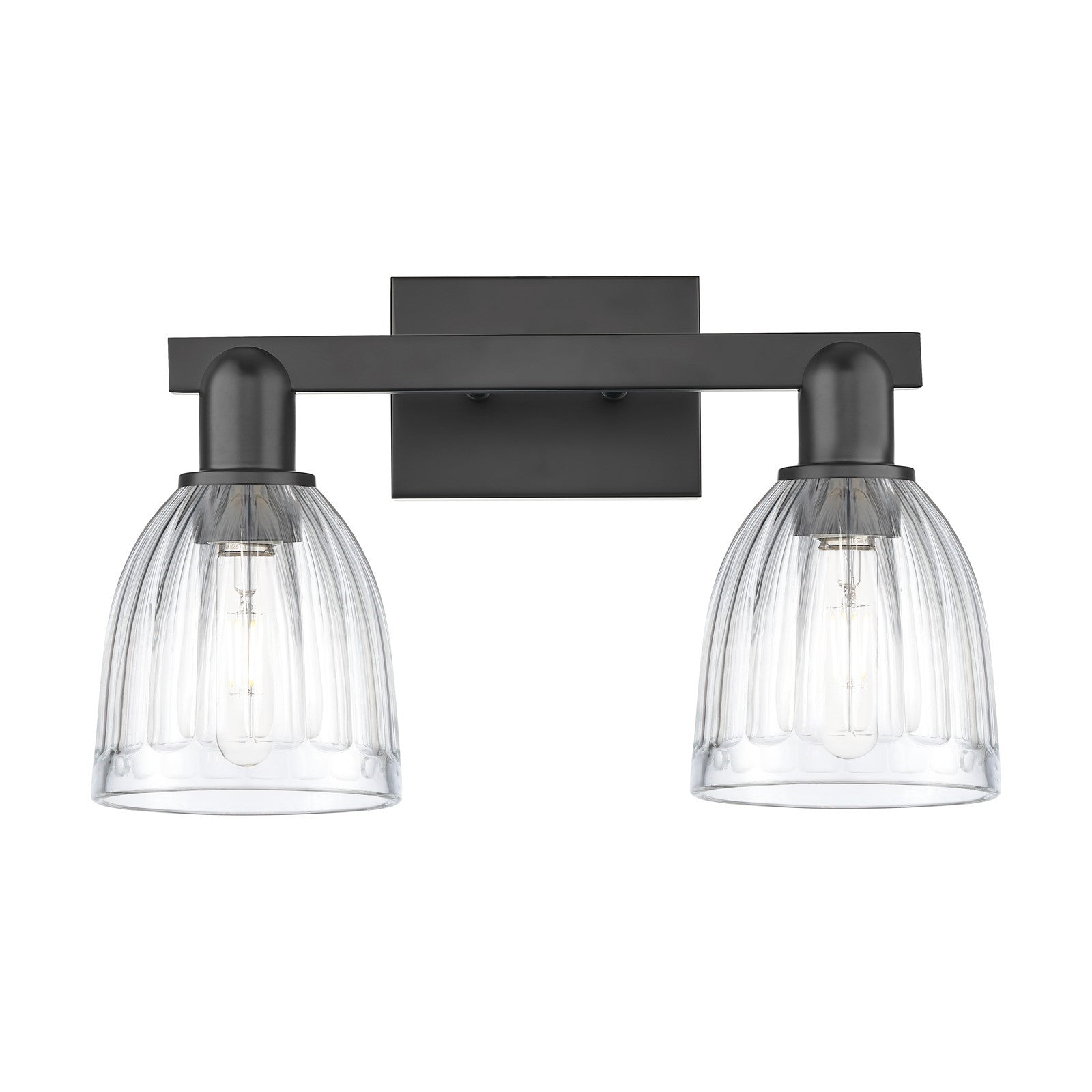 Innovations Brookfield 17in 2-Light Bath Vanity Light | Industrial Matte Black Steel and Clear Ribbed Glass | Bathroom Vanity | Model 716-2W-BK-G442