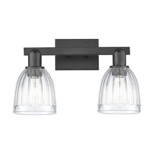Innovations Brookfield 17in 2-Light Bath Vanity Light | Industrial Matte Black Steel and Clear Ribbed Glass | Bathroom Vanity | Model 716-2W-BK-G442