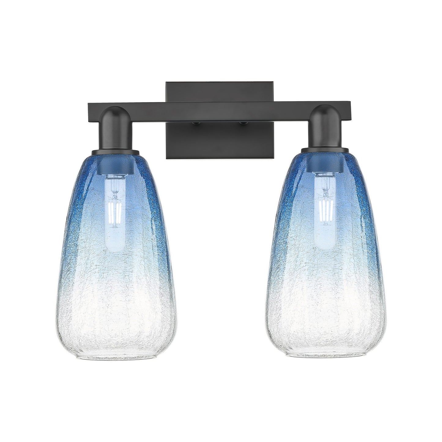 Innovations Brookhaven Almond 17in 2-Light Bath Vanity | Industrial Matte Black Steel and Sapphire Blue Glass | Bathroom Vanity | Model 716-2W-BK-G480-6SB