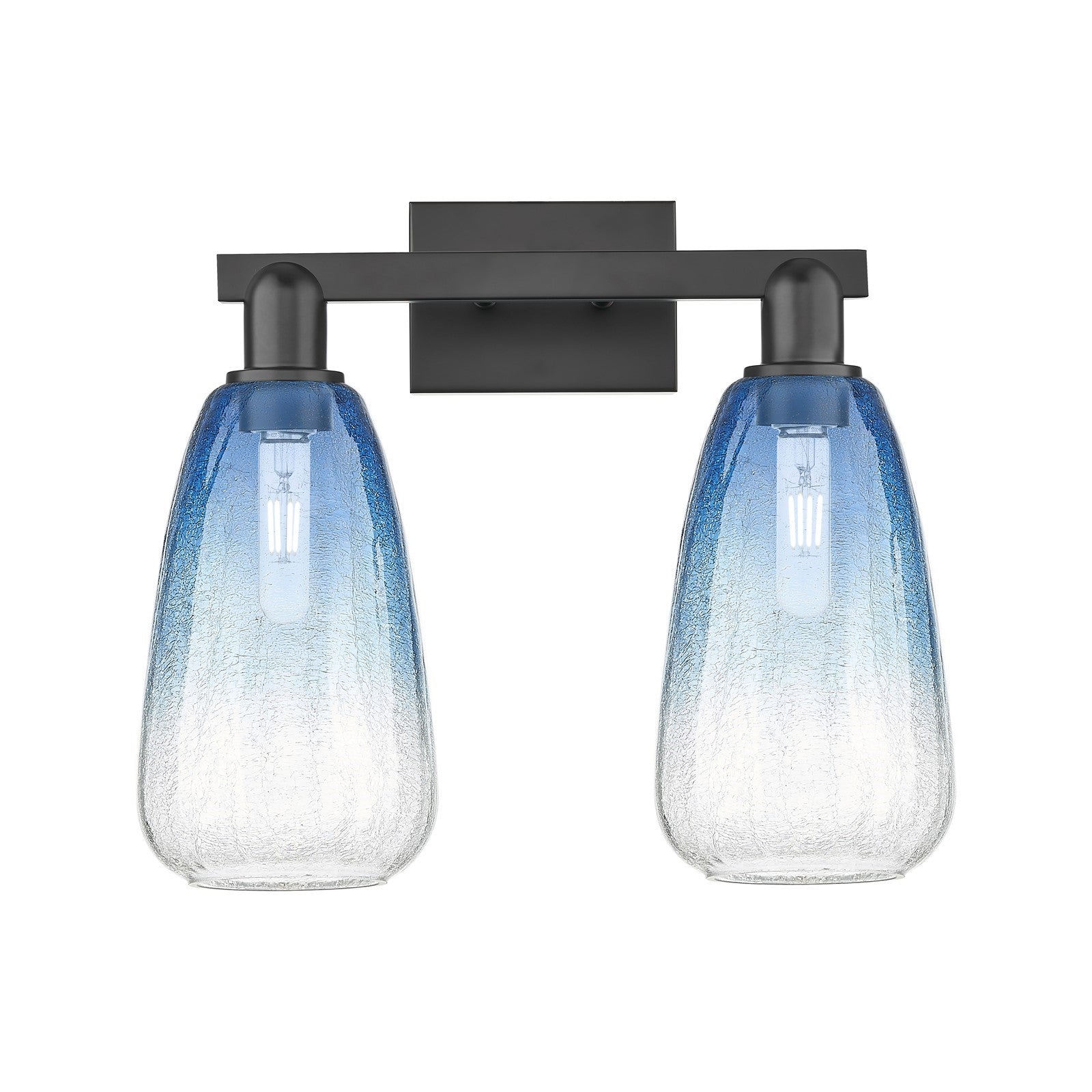 Innovations Brookhaven Almond 17in 2-Light Bath Vanity | Industrial Matte Black Steel and Sapphire Blue Glass | Bathroom Vanity | Model 716-2W-BK-G480-6SB