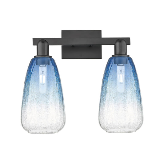 Innovations Brookhaven Almond 17in 2-Light Bath Vanity | Industrial Matte Black Steel and Sapphire Blue Glass | Bathroom Vanity | Model 716-2W-BK-G480-6SB
