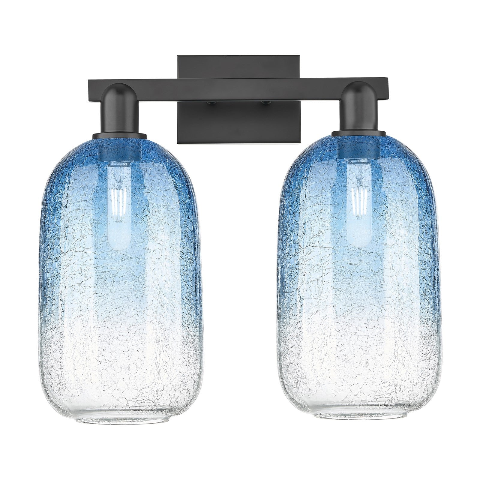 Innovations Brookhaven Cloche 18in 2-Light Bath Vanity | Industrial Matte Black Steel and Sapphire Blue Glass | Bathroom Vanity | Model 716-2W-BK-G482-7SB