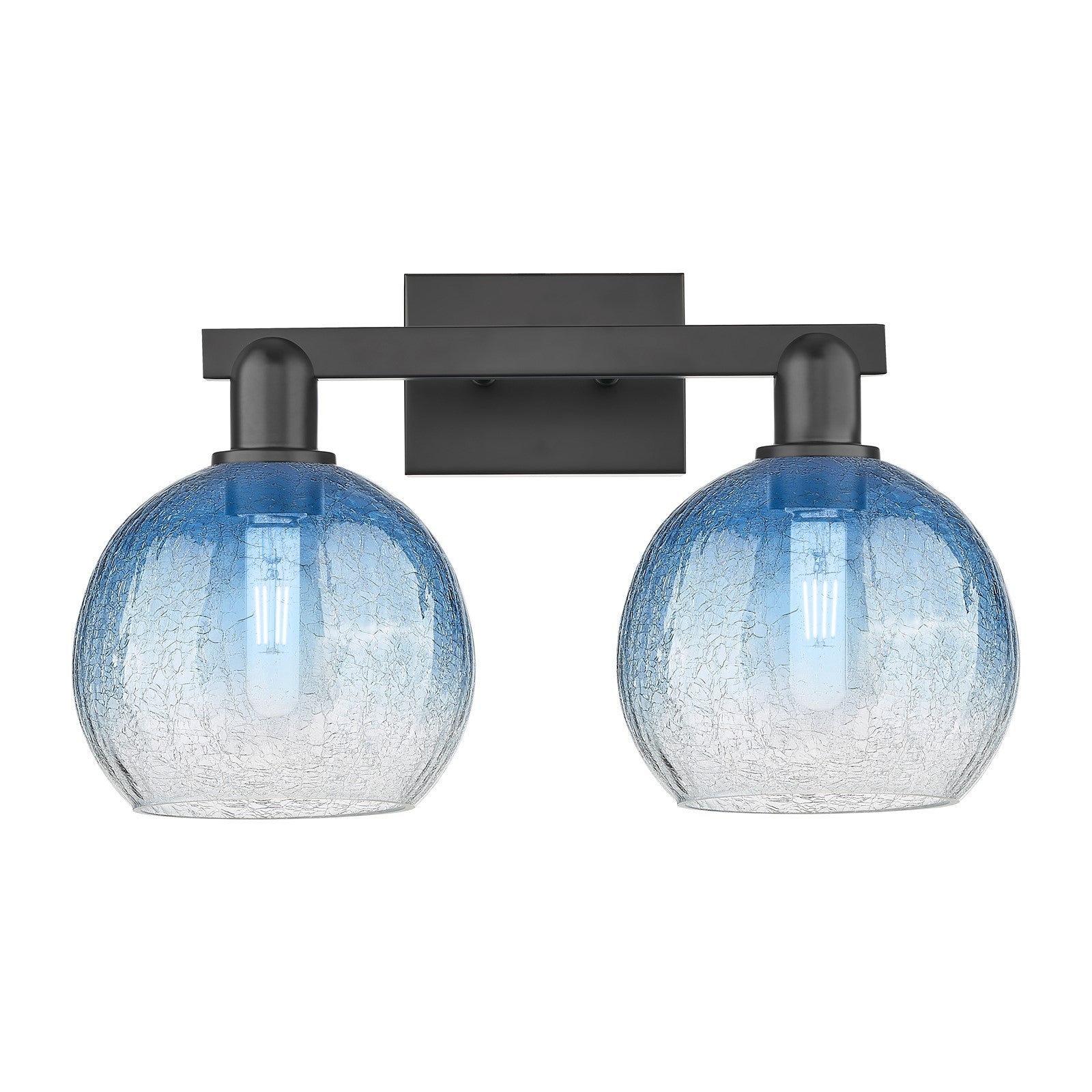 Innovations Brookhaven Globe 19in 2-Light Bath Vanity | Industrial Matte Black Steel and Sapphire Blue Glass | Bathroom Vanity | Model 716-2W-BK-G483-8SB
