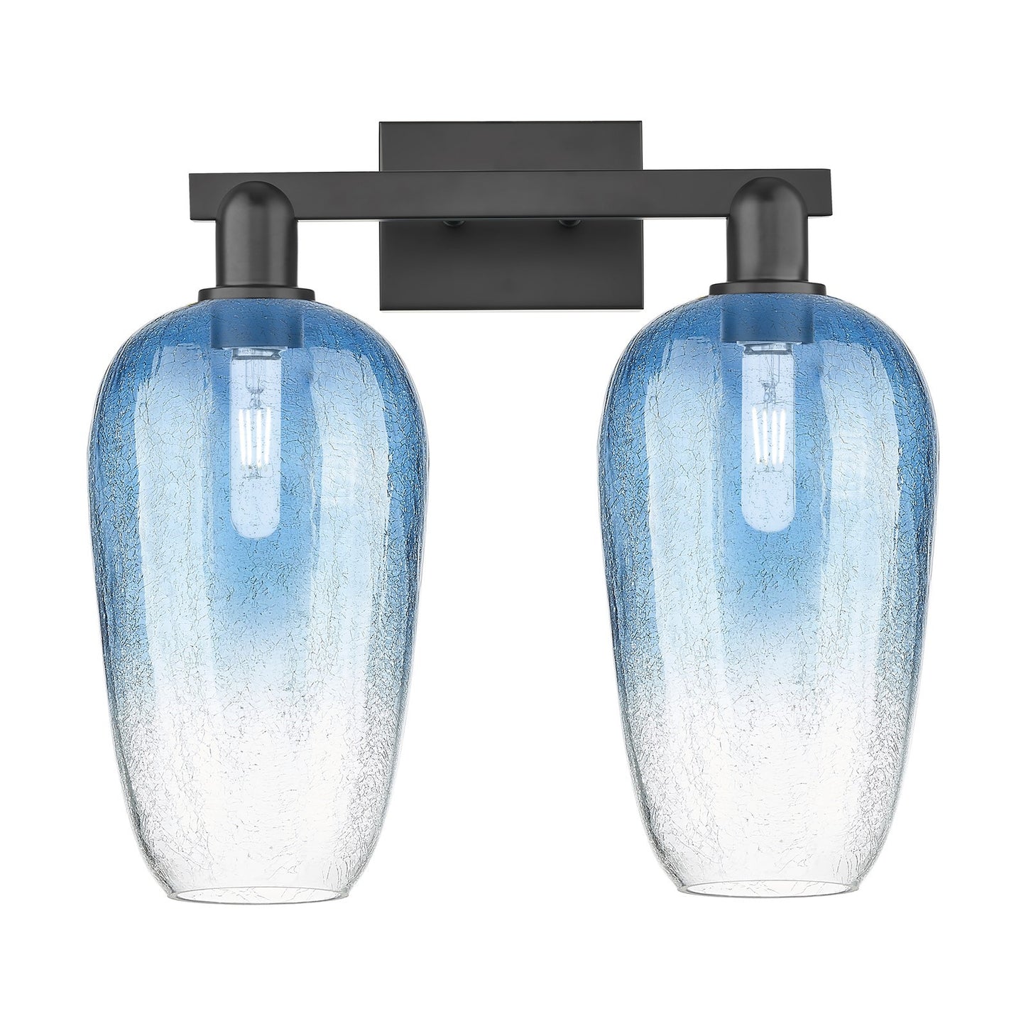 Innovations Brookhaven Flute 18in 2-Light Bath Vanity | Industrial Modern Matte Black Steel and Sapphire Blue Glass | Bathroom | Model 716-2W-BK-G484-7SB