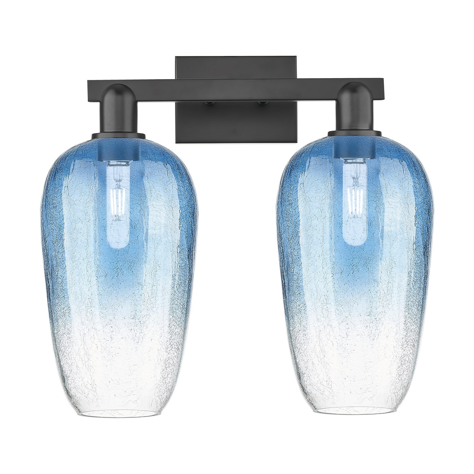 Innovations Brookhaven Flute 18in 2-Light Bath Vanity | Industrial Modern Matte Black Steel and Sapphire Blue Glass | Bathroom | Model 716-2W-BK-G484-7SB