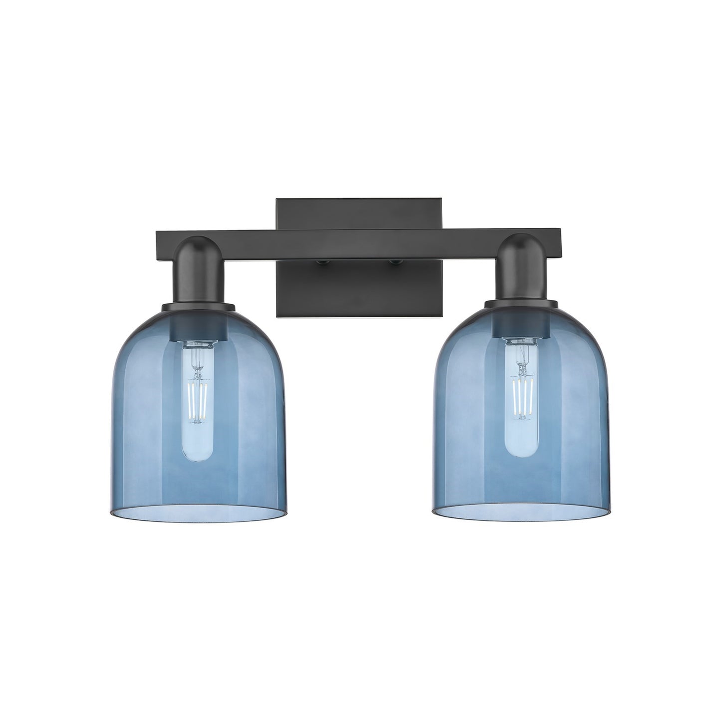 Innovations Bella 17in 2-Light Bath Vanity Light | Industrial Matte Black Steel and Blue Glass | Bathroom Vanity | 16.5 x 11.25 | Model 716-2W-BK-G558-6BL