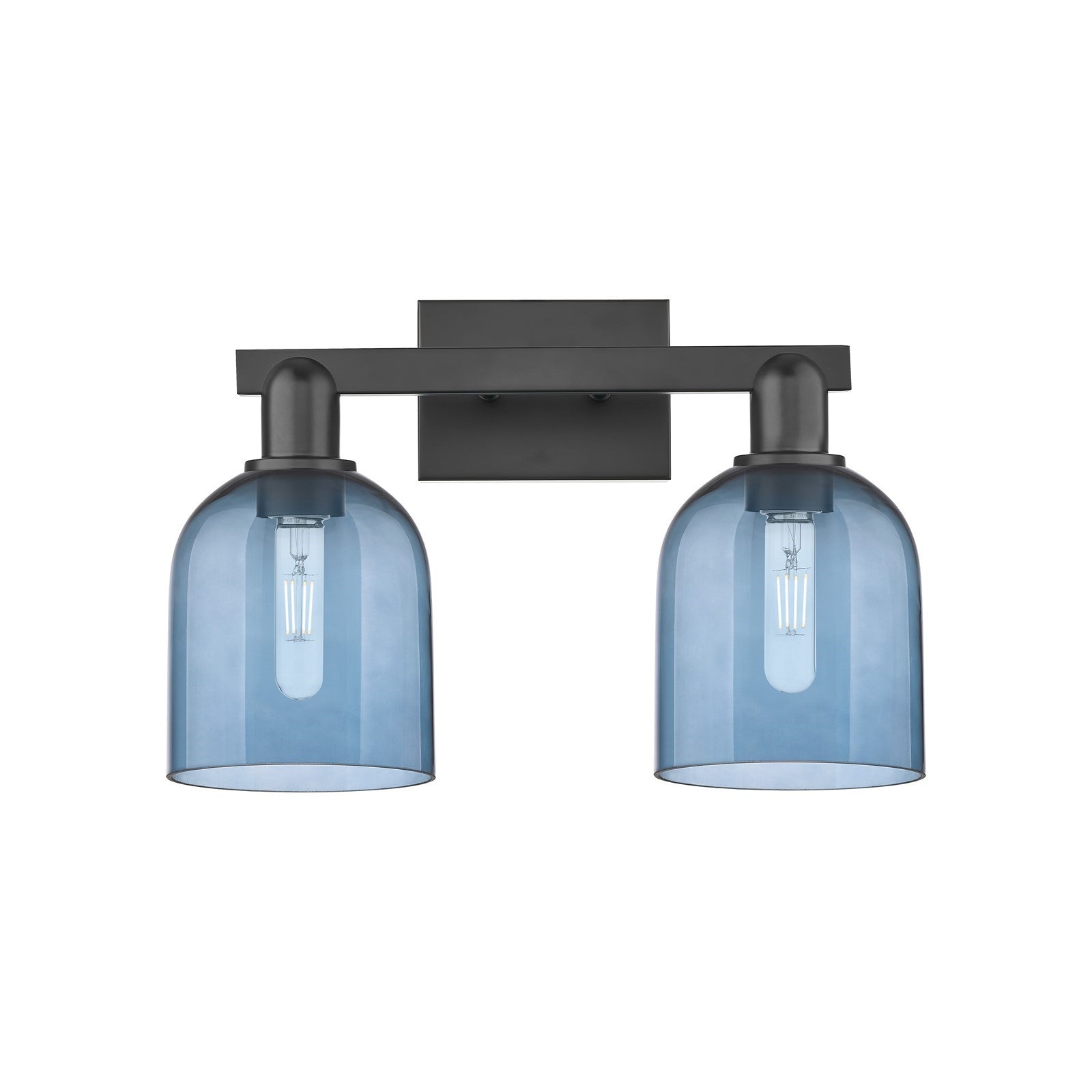 Innovations Bella 17in 2-Light Bath Vanity Light | Industrial Matte Black Steel and Blue Glass | Bathroom Vanity | 16.5 x 11.25 | Model 716-2W-BK-G558-6BL