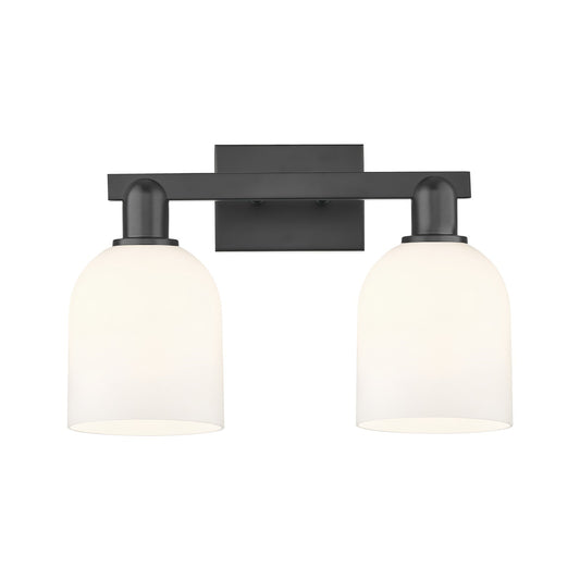 Innovations Bella 17in 2-Light Bath Vanity Light | Industrial Matte Black Steel and White Glass | Bathroom Vanity | 16.5 x | Model 716-2W-BK-G558-6GWH