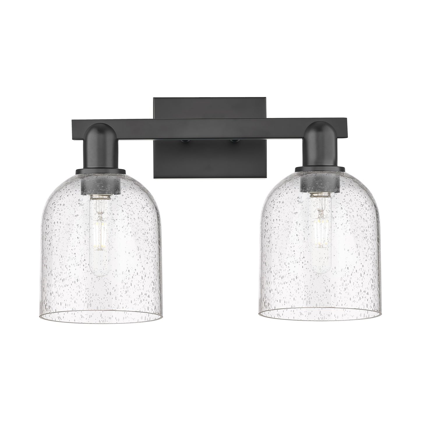 Innovations Bella 17in 2-Light Bath Vanity Light | Industrial Matte Black Steel and Seedy Glass | Bathroom Vanity | 16.5 x | Model 716-2W-BK-G558-6SDY