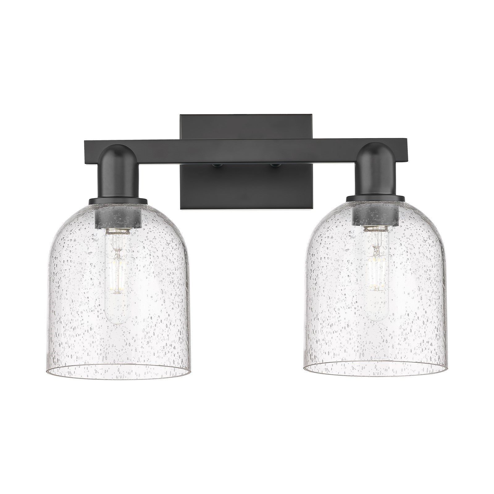 Innovations Bella 17in 2-Light Bath Vanity Light | Industrial Matte Black Steel and Seedy Glass | Bathroom Vanity | 16.5 x | Model 716-2W-BK-G558-6SDY