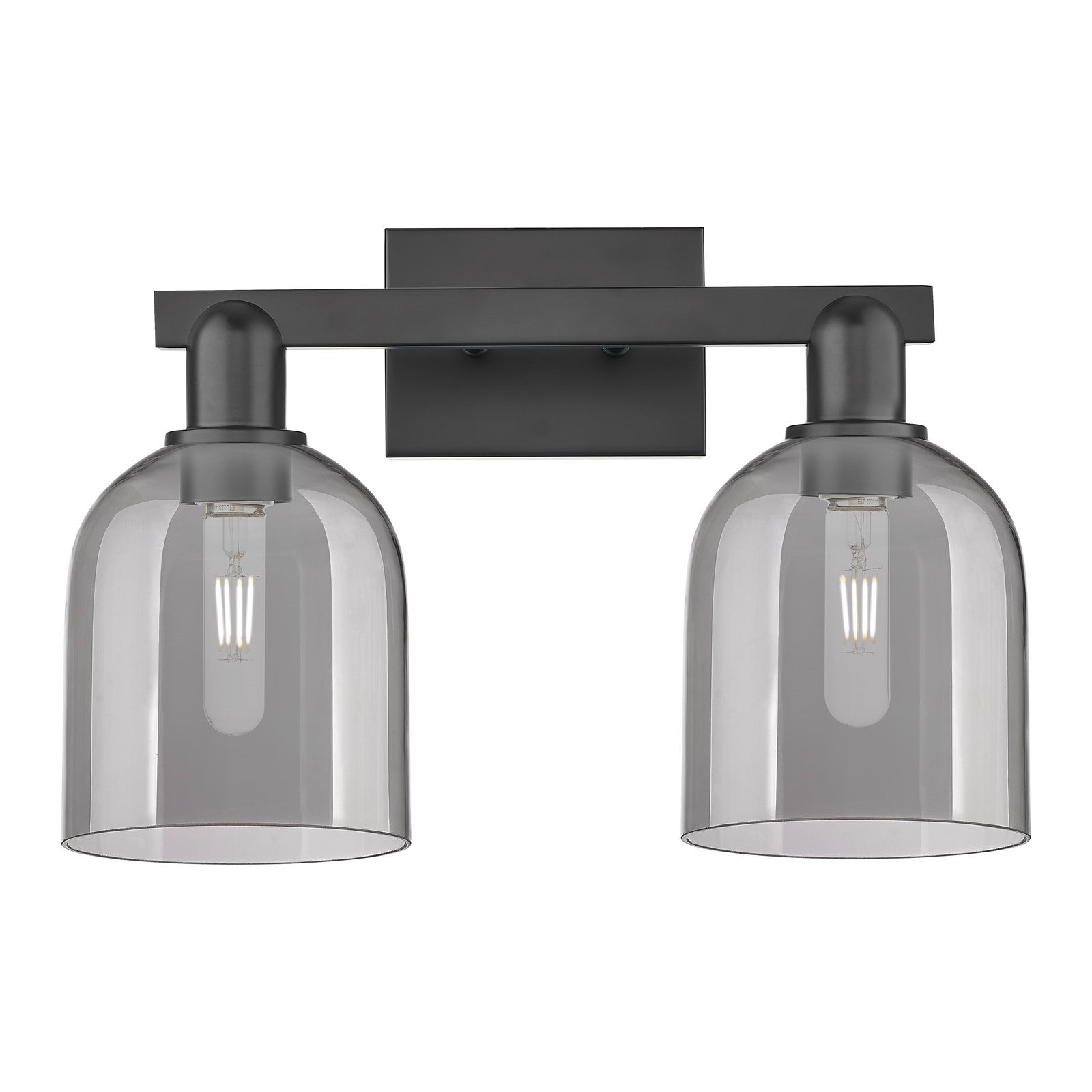 Innovations Bella 17in 2-Light Bath Vanity Light | Industrial Matte Black Steel and Light Smoke Glass | Bathroom Vanity | 16.5 | Model 716-2W-BK-G558-6SM