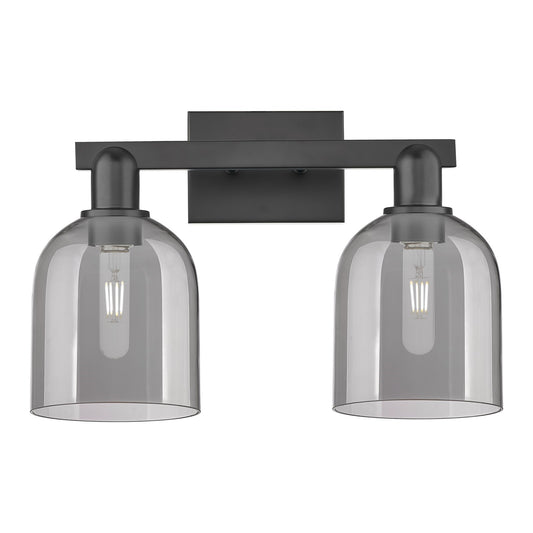 Innovations Bella 17in 2-Light Bath Vanity Light | Industrial Matte Black Steel and Light Smoke Glass | Bathroom Vanity | 16.5 | Model 716-2W-BK-G558-6SM
