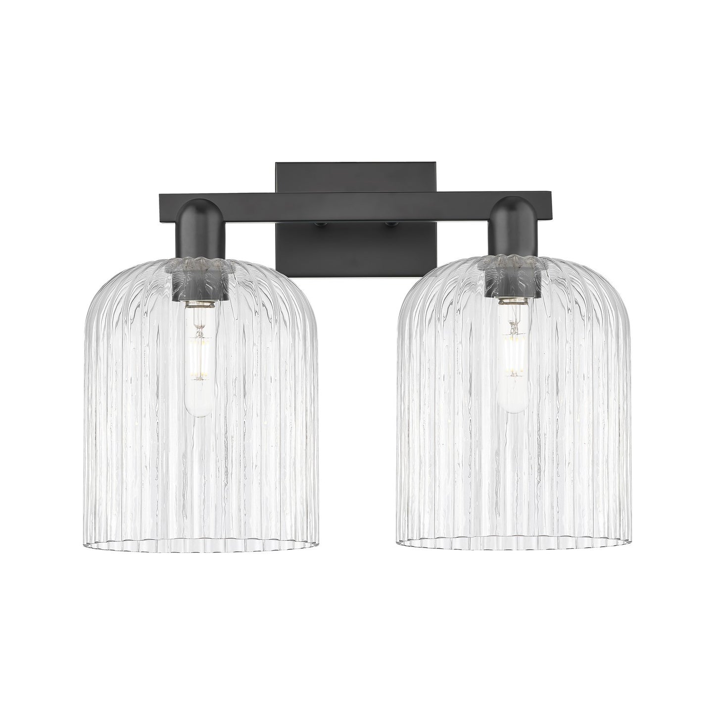 Innovations Bridal Veil 19in 2-Light Bath Vanity Light | Industrial Matte Black Steel and Clear Ribbed Glass | Bathroom Vanity | Model 716-2W-BK-G559-8CL