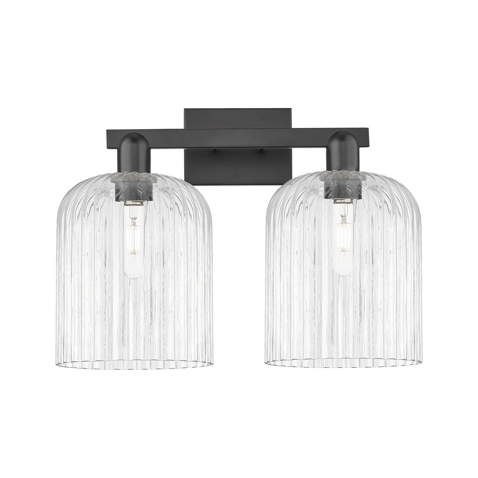 Innovations Bridal Veil 19in 2-Light Bath Vanity Light | Industrial Matte Black Steel and Clear Ribbed Glass | Bathroom Vanity | Model 716-2W-BK-G559-8CL