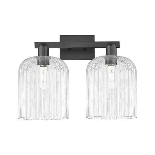 Innovations Bridal Veil 19in 2-Light Bath Vanity Light | Industrial Matte Black Steel and Clear Ribbed Glass | Bathroom Vanity | Model 716-2W-BK-G559-8CL