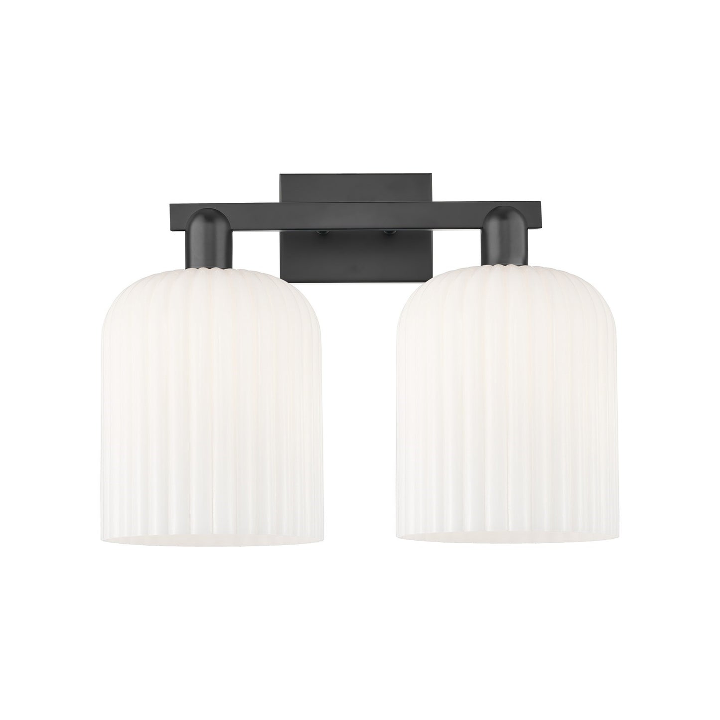 Innovations Bridal Veil 19in 2-Light Bath Vanity Light | Industrial Matte Black Steel and Gloss White Ribbed Glass | Bathroom | Model 716-2W-BK-G559-8GWH