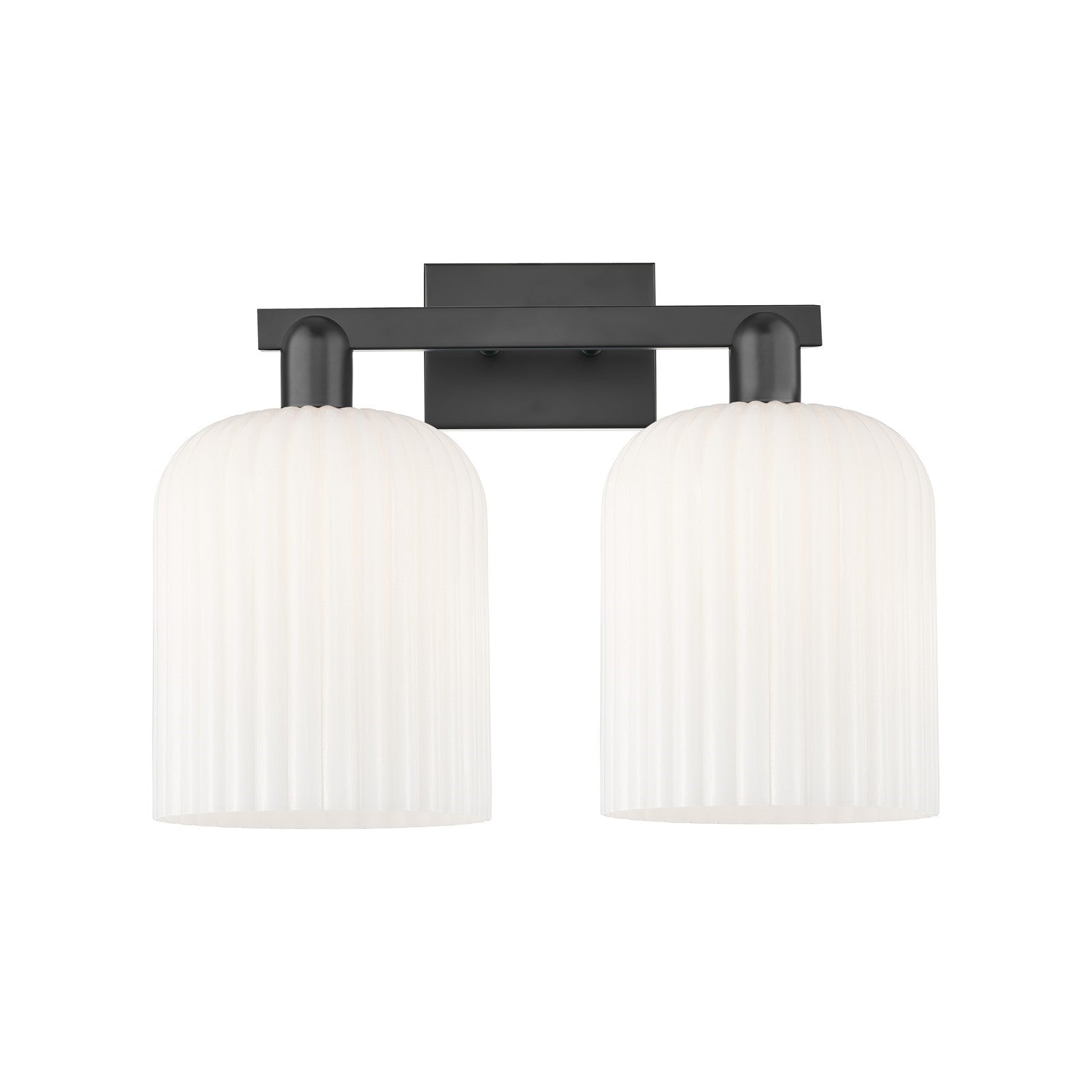 Innovations Bridal Veil 19in 2-Light Bath Vanity Light | Industrial Matte Black Steel and Gloss White Ribbed Glass | Bathroom | Model 716-2W-BK-G559-8GWH