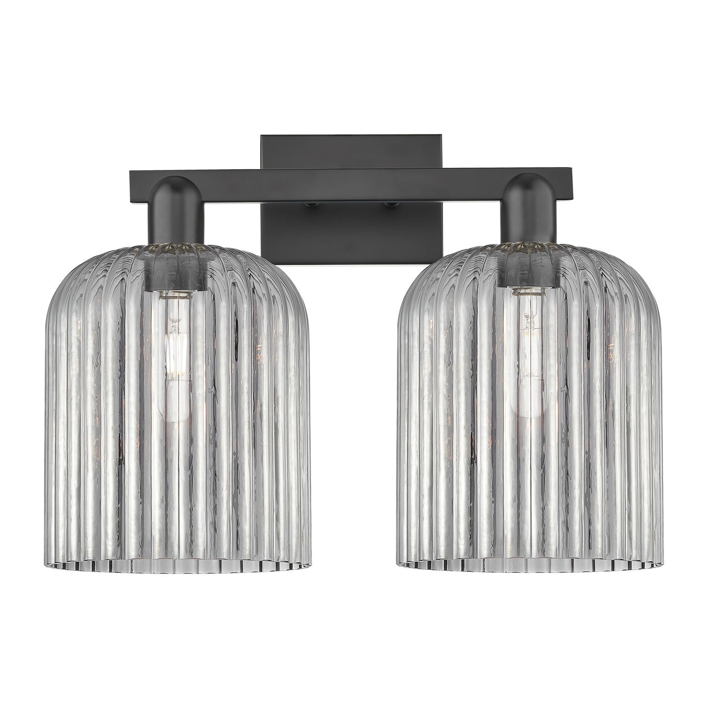 Innovations Bridal Veil 19in 2-Light Bath Vanity Light | Industrial Matte Black Steel and Light Smoke Ribbed Glass | Bathroom | Model 716-2W-BK-G559-8SM