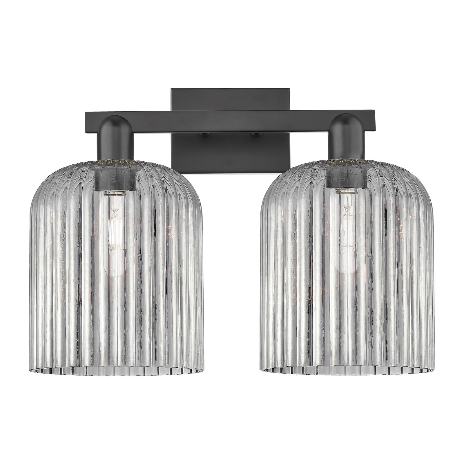 Innovations Bridal Veil 19in 2-Light Bath Vanity Light | Industrial Matte Black Steel and Light Smoke Ribbed Glass | Bathroom | Model 716-2W-BK-G559-8SM