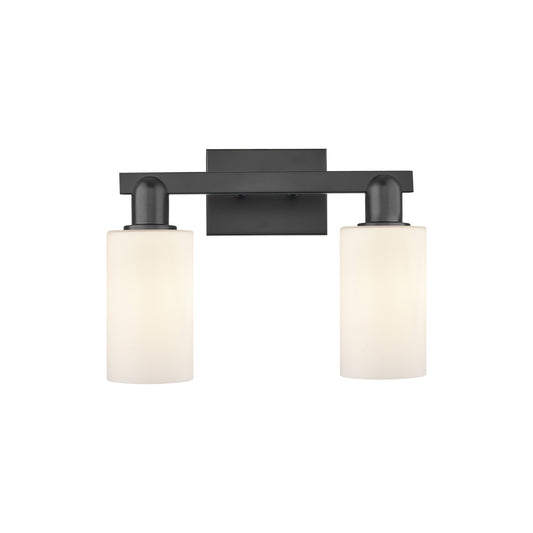Innovations Clymer 15in 2-Light Bath Vanity Light | Industrial Matte Black Steel and Matte White Glass | Bathroom Vanity | 14.88 x | Model 716-2W-BK-G801